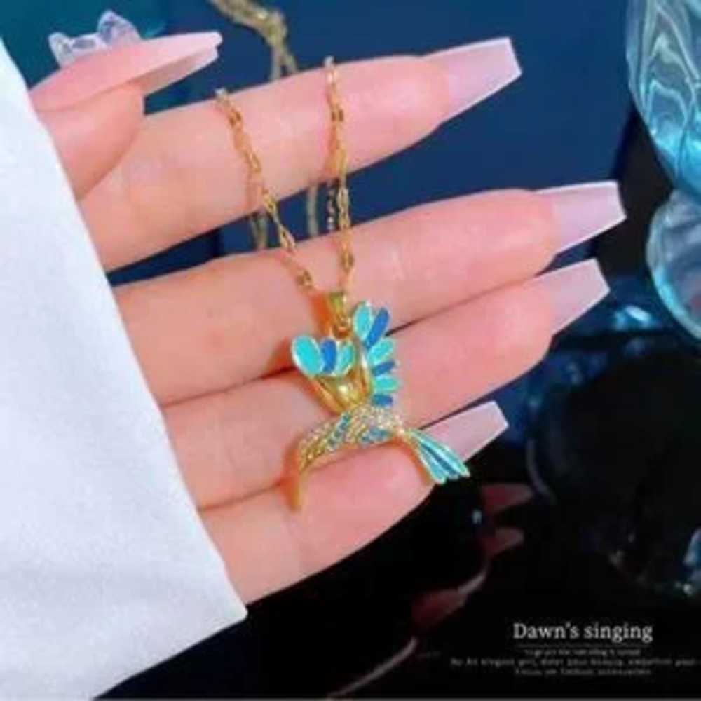 Stainless Steel Blue Hummingbird Pendant Necklace?18